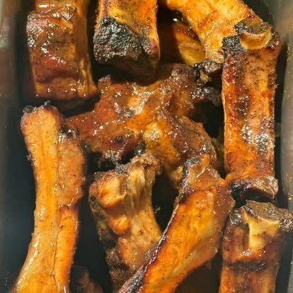 A pan of smoked ribs